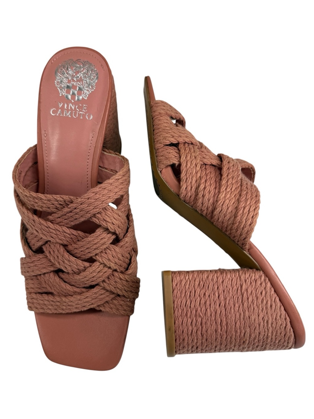 Vince Camuto Carindil Blush Woven Block Heel Slide Sandals 9.5M